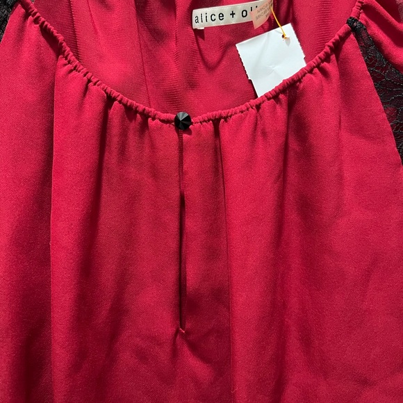 Alice + Olivia Red Silk with Black Lace Top - Picture 7 of 7